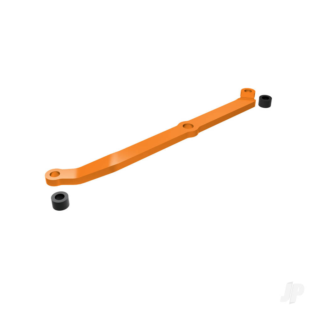 Steering link 6061-T6 aluminium (orange-anodised)/ servo horn metal/ spacers (2)/ 3x6mm CCS (with threadlock) (1)/ 2.5x7mm SS (with threadlock) (1)