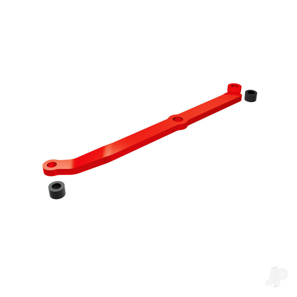 Steering link 6061-T6 aluminium (red-anodised)/ servo horn metal/ spacers (2)/ 3x6mm CCS (with threadlock) (1)/ 2.5x7mm SS (with threadlock) (1)