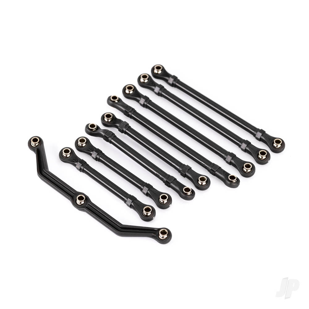 Suspension link set complete (front & rear) (includes steering link (1) front lower links (2) front upper links (2) rear links (4)) (assembled with hollow balls) (fits 1/18 scale vehicles with long wheelbase)