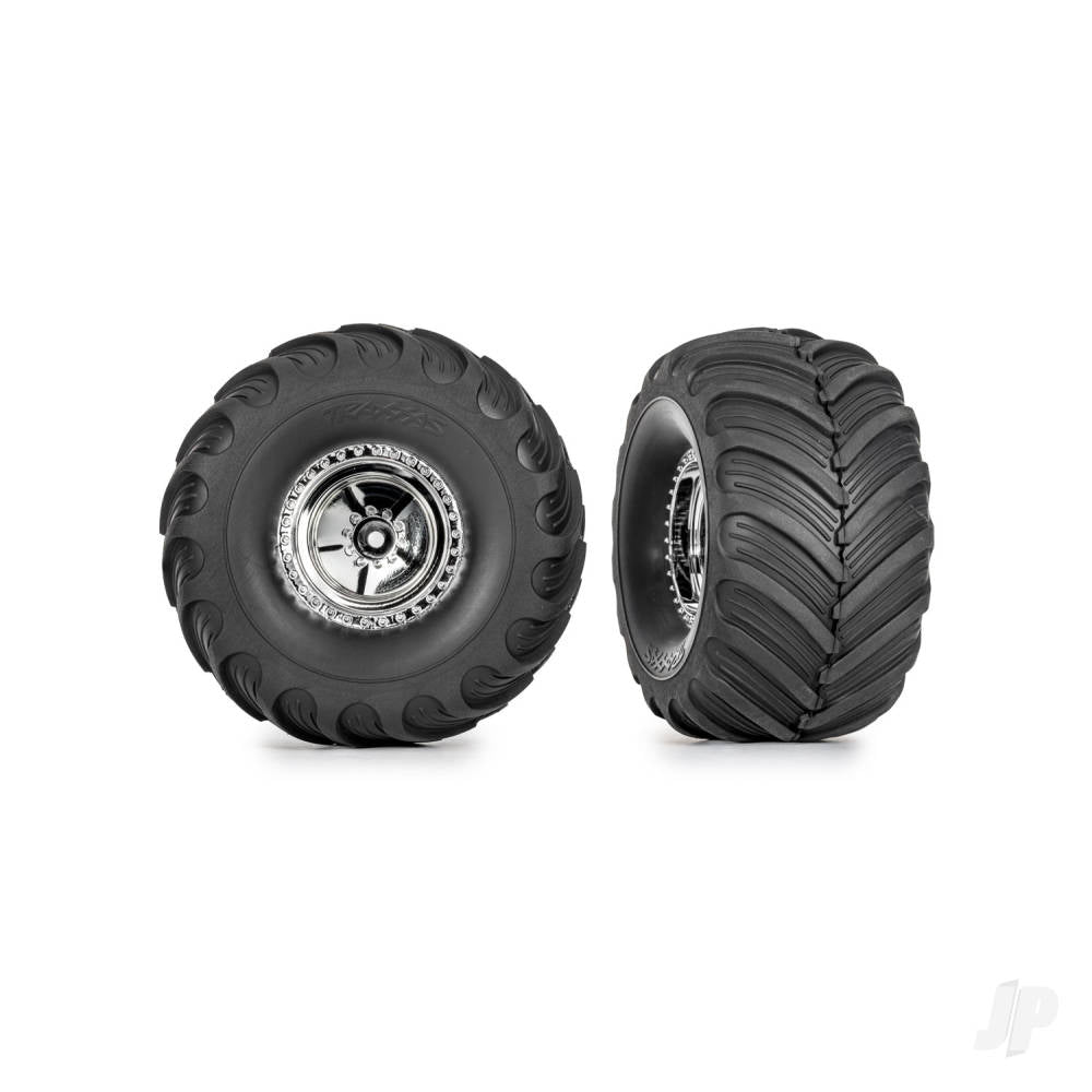 Tyres & wheels assembled (chrome 1.2in wheels Terra Groove 3.0x1.0in tyres) (2)
