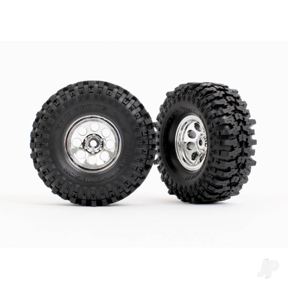Tyres & wheels assembled (chrome 1.0in wheels Mickey Thompson Baja Pro Xs 2.4x1.0in tyres) (2)