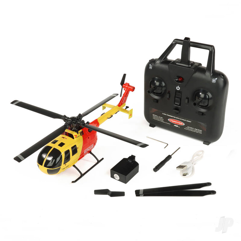 Twister BO-105 Scale 250 Flybarless Helicopter with 6 Axis Stabilisation and Altitude Hold (Yellow/Red)