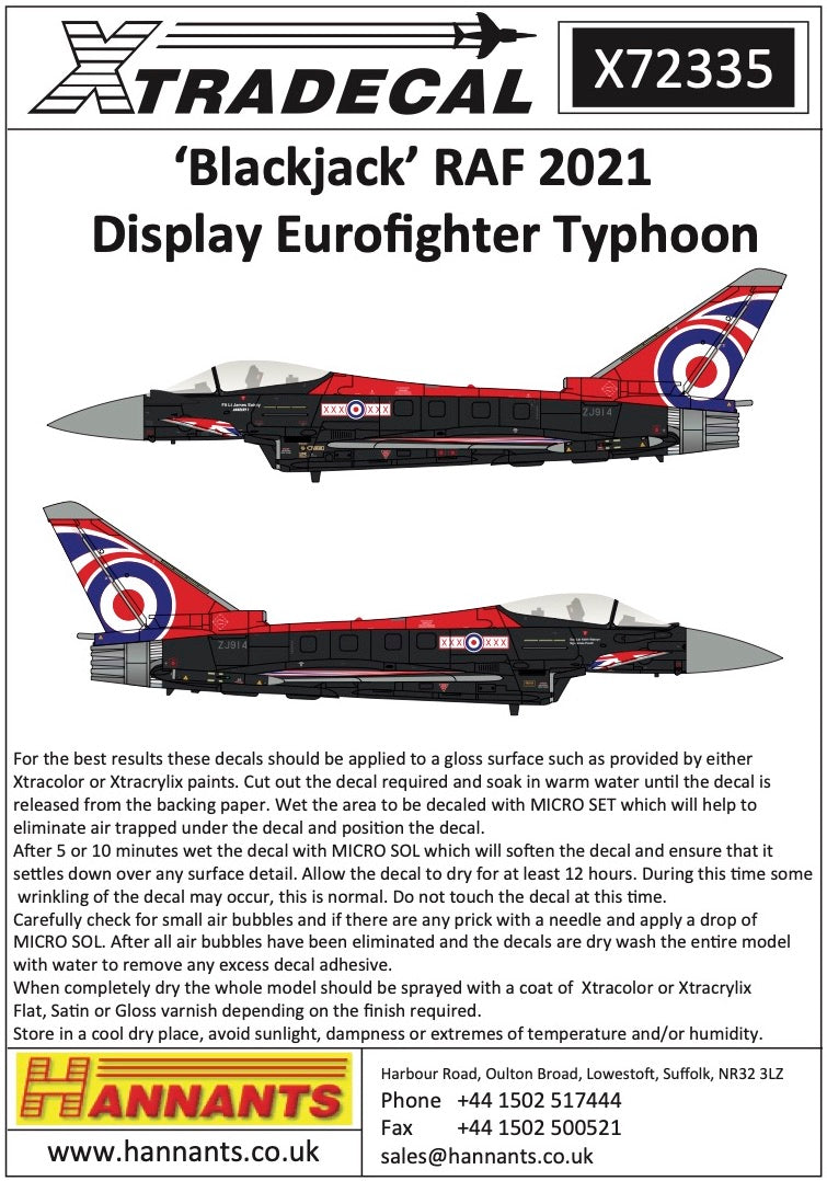 Xtradecal 1/24 Blackjack RAF 2021 Display Eurofighter Typhoon X72335