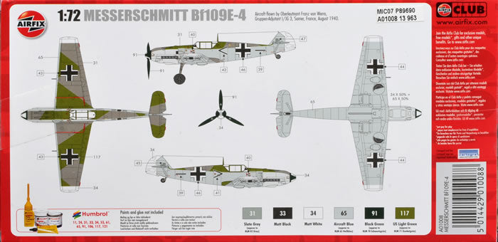 AIRFIX 1/72 MESSERSCHMITT BF 109E-4 Kit A01008