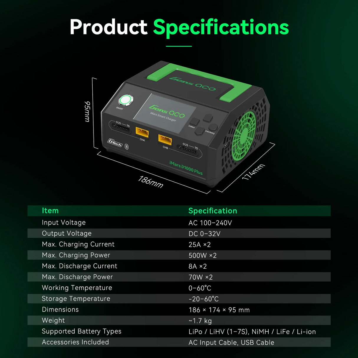 iMars D1000 PLUS G-Tech Dual Smart Charger AC 1000W