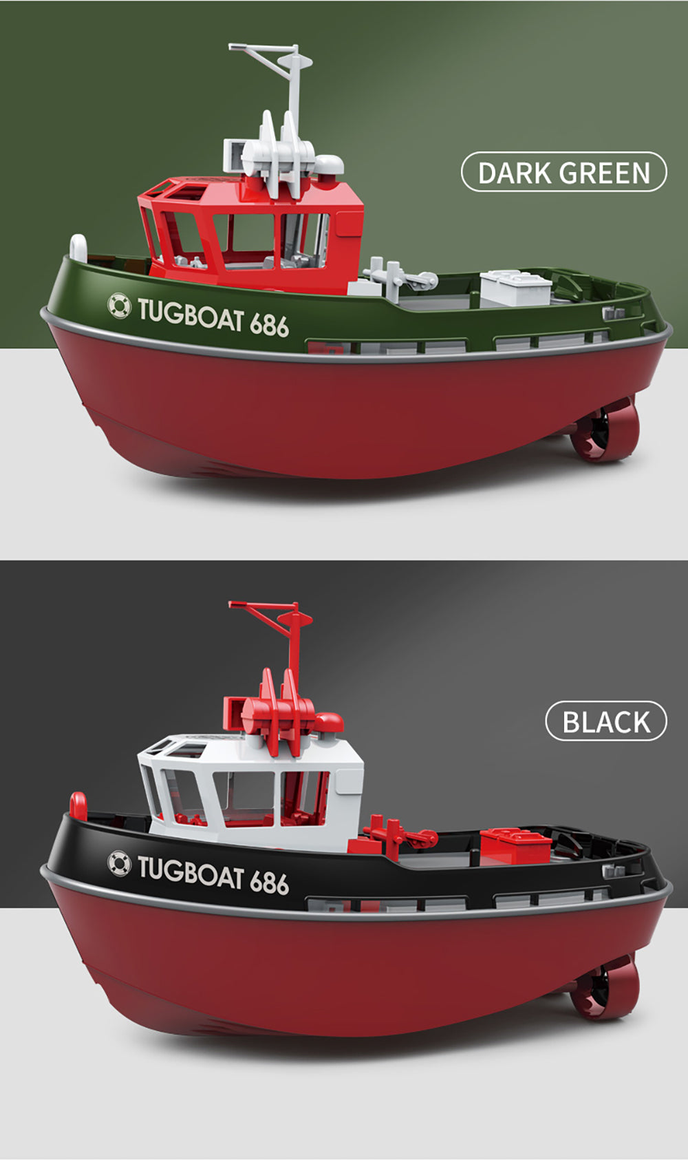 HENG LONG 1/72 RTR TUGBOAT 686 2.4GHZ 280MM LENGTH BLACK (HLG3800B)