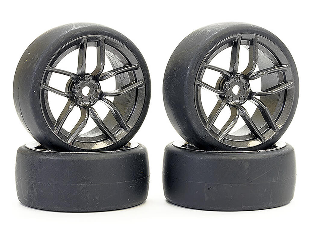 FASTRAX 1/10 (4) DRIFT D1 TYRE w/3MM 10-SPOKE WHEEL- GRAPHTE