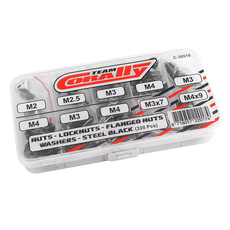 CORALLY NUTS LOCK NUTS WASHERSSET M2 M2.5 M3 M4 STEEL BLACK