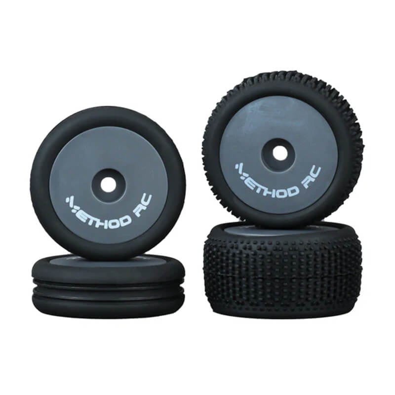 METHOD NITRAGRIP 1/24 BUGGY TYRES F/R ON 7MM HEX GREY (4)