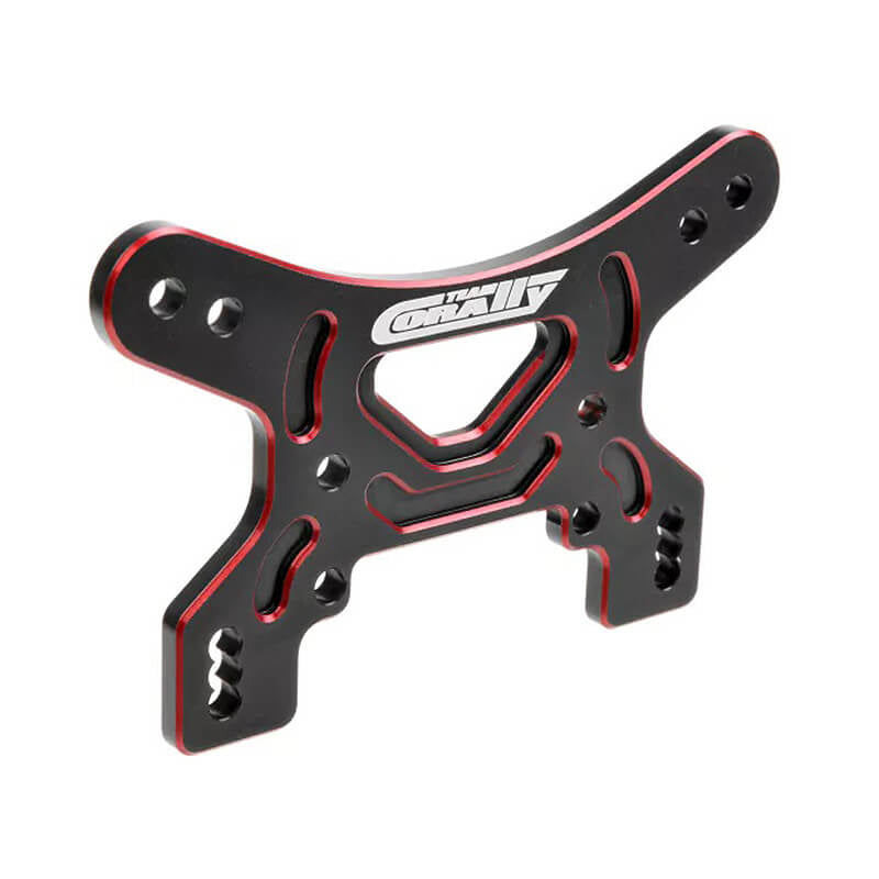 CORALLY SHOCK TOWER FRONT 3MMALU 7075 HARD ANODIZED BLK/RED