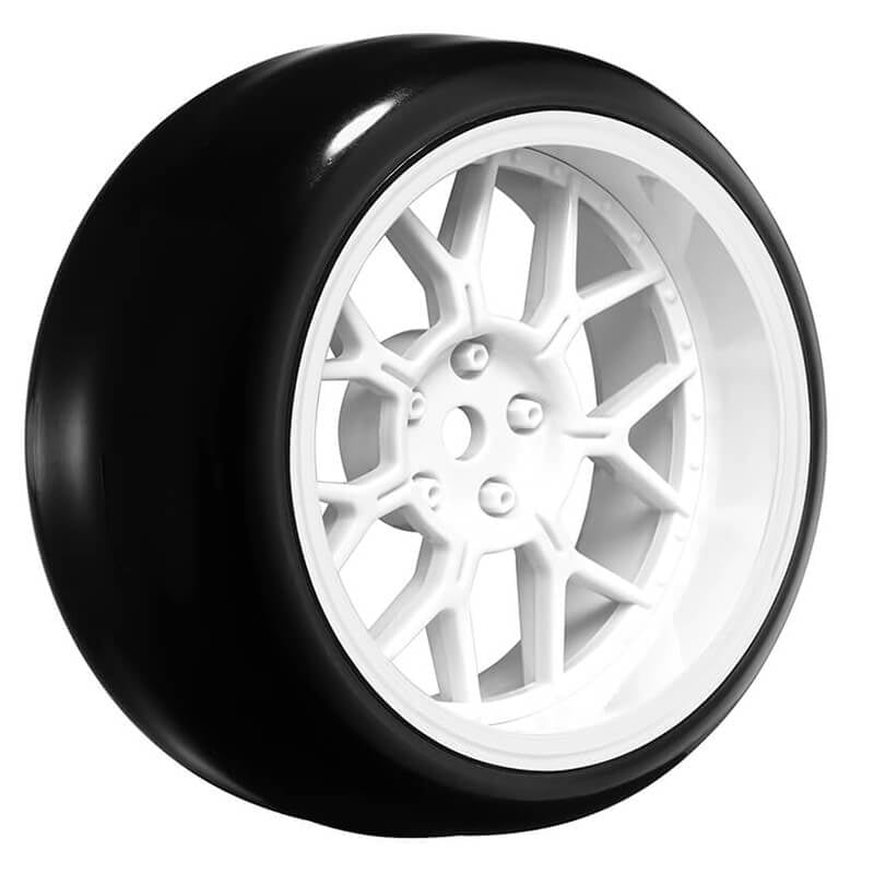 LOUISE RC 1/10 DRIFT 2468MM OFFSET 14-SPOKE WHEELS GLOSS WHITE WITH TYRES