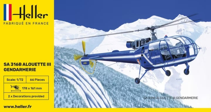 Heller 1/72 Aerospatiale SA 316B Alouett III Gendarmerie Kit 80286