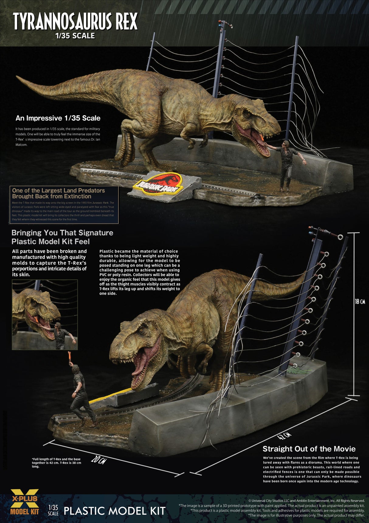 X PLUS 1/35 Jurassic Park Tyrannosaurus Rex Plastic Model Kit - 411-200364