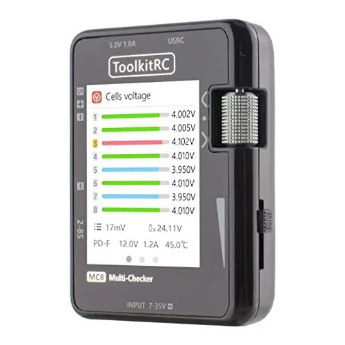 ToolkitRC MC8 Battery Capacity Balance Checker USB-C Fast Charging Multi-Checker RC Cell Checker & Multi Tool