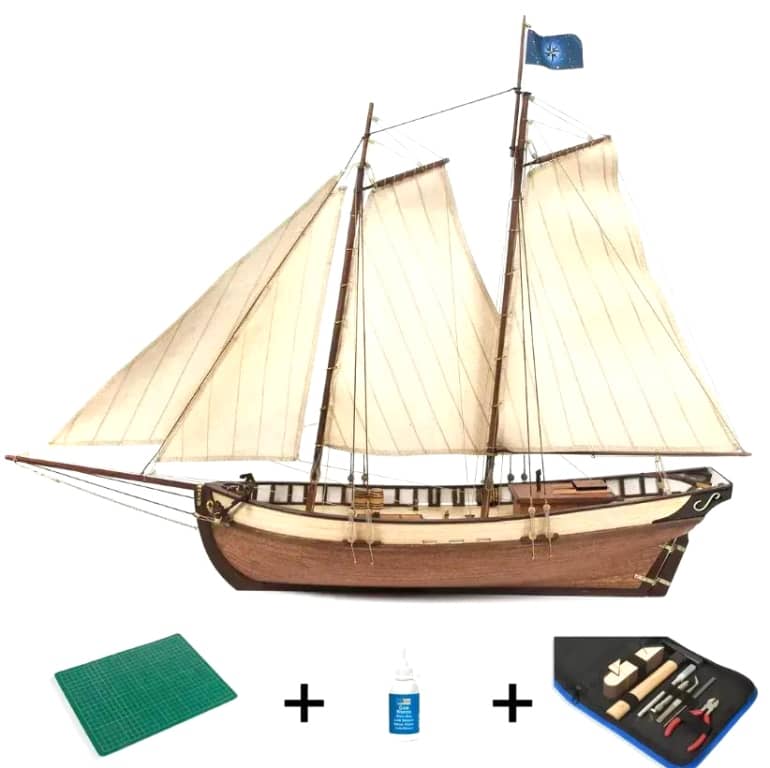 OcCre 1/50 Polaris Wooden Boat Kit with Tool Kit and Cutting Mat OC12007S