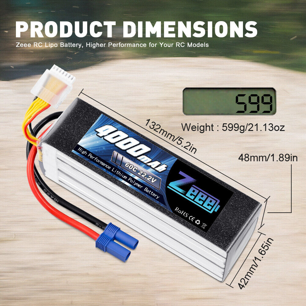 Zeee 6S Lipo Battery 4000mAh 22.2V 60C Battery with EC5 - SECOND HAND - AS NEW