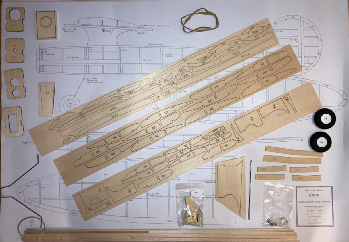 The Model Barn Slider Kit. A balsa and ply vintage style high wing model kit