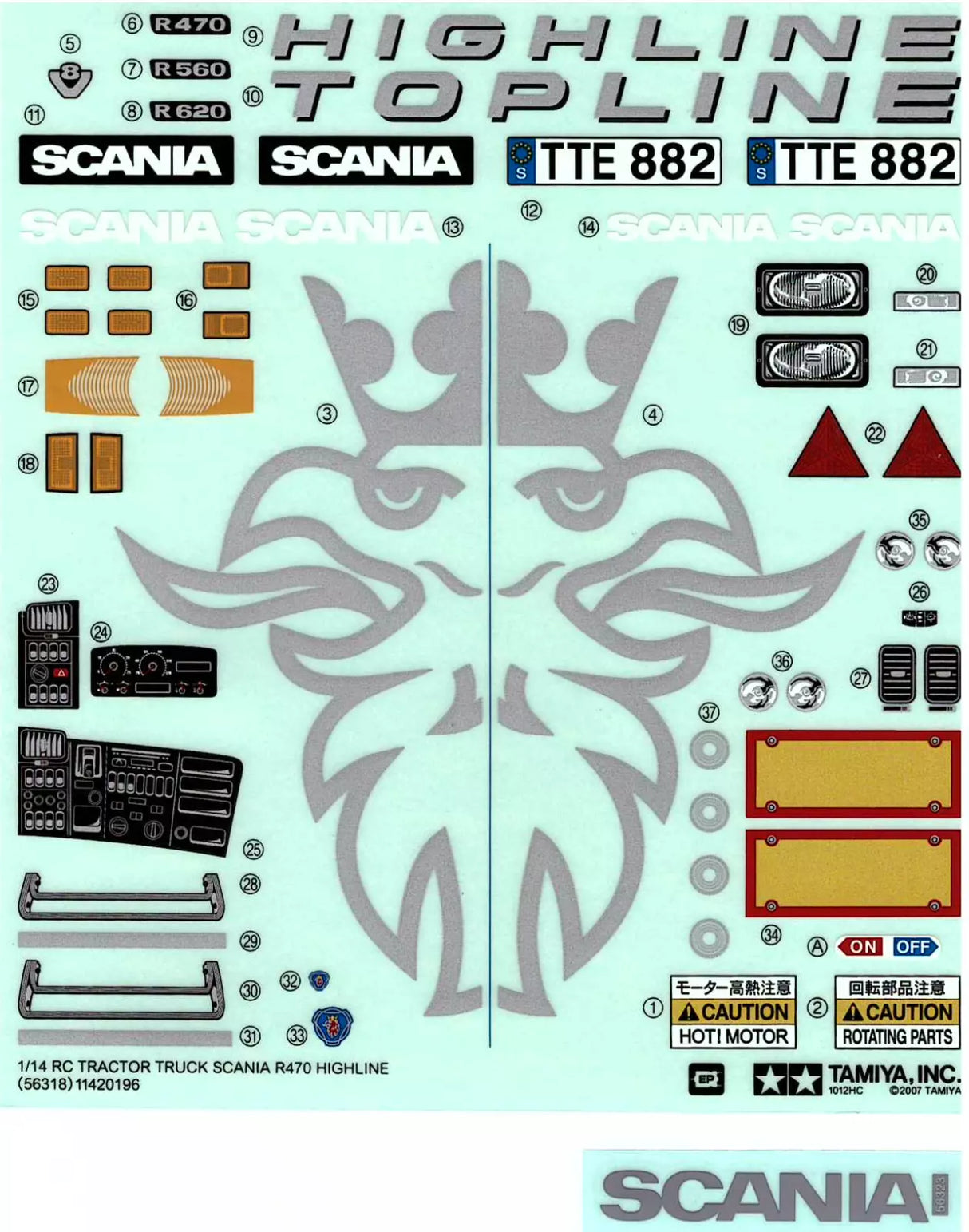Tamiya 1/14 Scania R620 6x4 Highline 56323 - Decals & Mesh