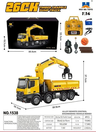 HUINA 1:14 RC TIMBER GRAB 2.4G 8-WHEELER DUMP TRUCK