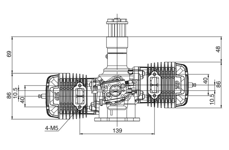 O.S. GT120T Twin-Cylinder 120cc Petrol Engine 1450