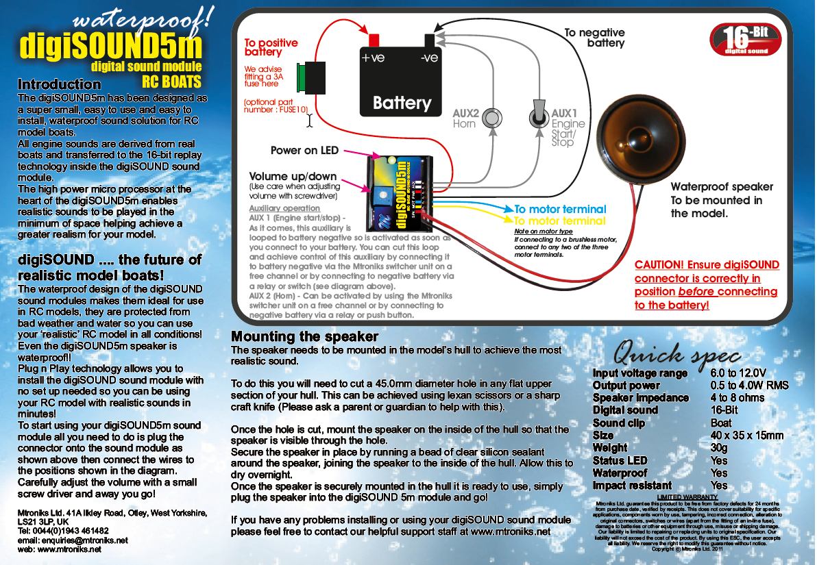 Digisound5M - built in amplifier/speaker -offers sound of a Napier Delta Diesel engine