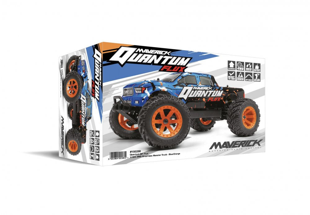 Maverick Quantum MT Flux 1/10 4WD Monster Truck - Blue/Orange Brushless
