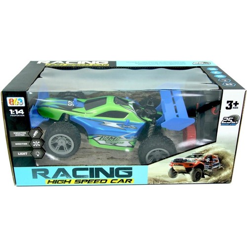 Radio Control car 1:14 scale with battery and charger for indoor use 27mhz Blue Green