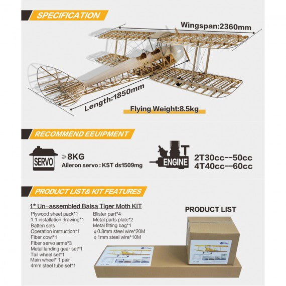Value Planes DeHavilland DH82a Tiger Moth 1:3.8 scale kit