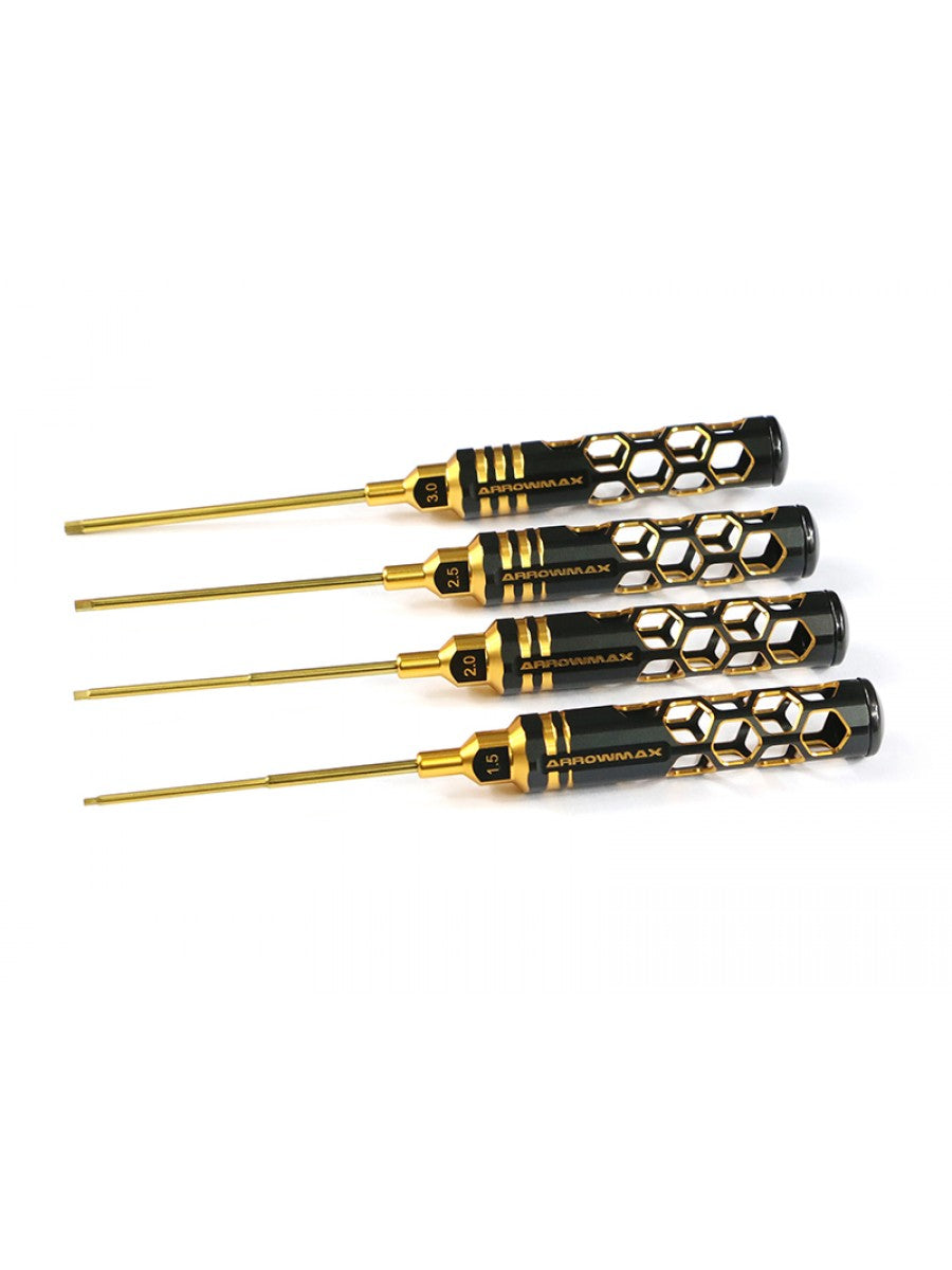 Arrowmax ALLEN WRENCH SET 1.5 2.0 2.5 & 3.0 X 100MM - 4-TEILIG. BLACK GOLDEN