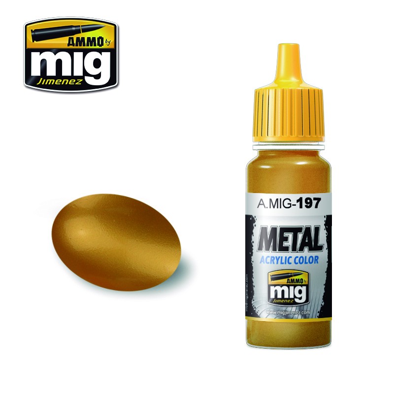Ammo Mig Jimenez Acrylic Metal 17ml Paint BRASS