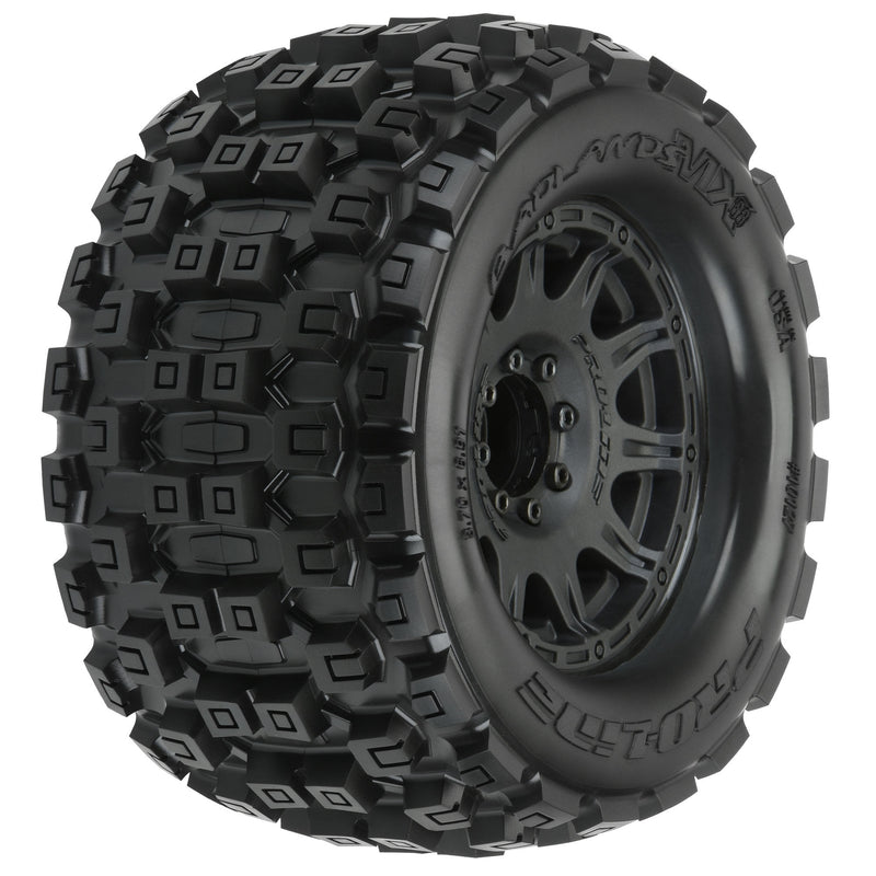 1/8 Badlands MX38 F/R 3.8 MT Tires Mounted 17mm Blk Raid (2