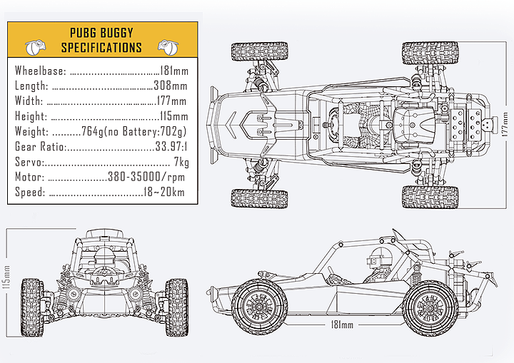 TT RC SPORT PUBG 2WD SINGLE SEAT 1/12 BUGGY Ready to Run