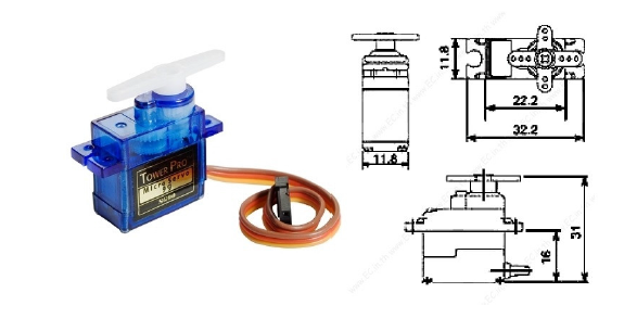 Tower Pro Micro 9g Servo with accesories (not digital)-SC90