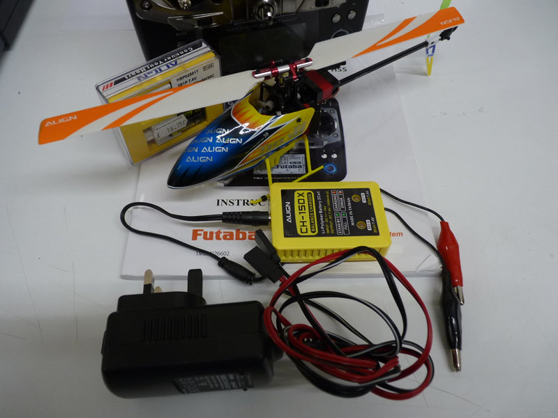 Align T-Rex 150 Helicopter and 2 batteries with Futaba 8J 2.4ghz Tx battery and Chargers - SECOND HAND