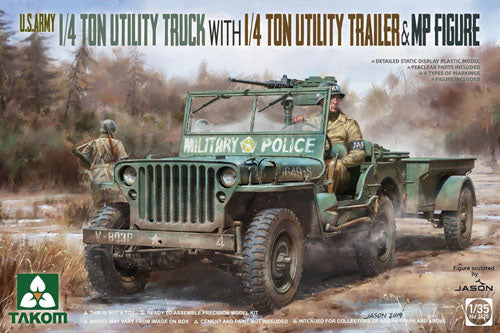 Takom 1/35 US Army U.S. Army 1/4 ton Utility Truck w/ Trailer & Figure 02126