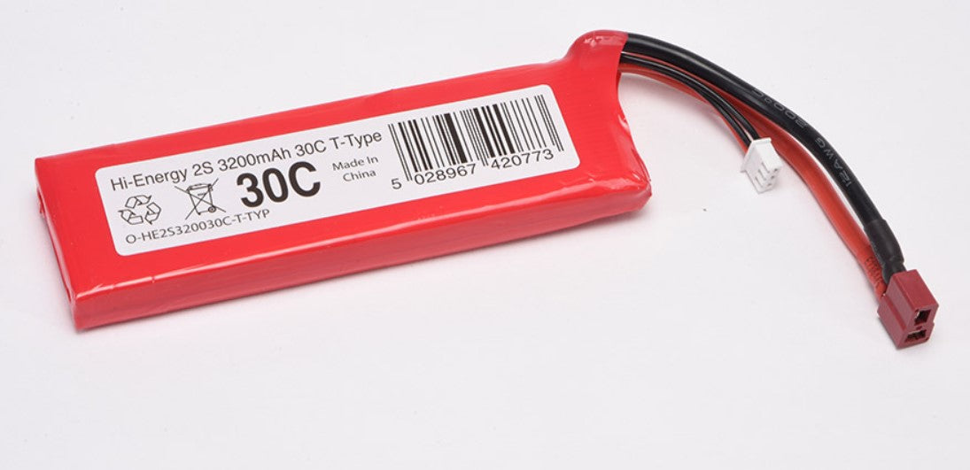 Hi-Energy 2S 3200mAh 30C Li-Po - T Type/Deans Connector