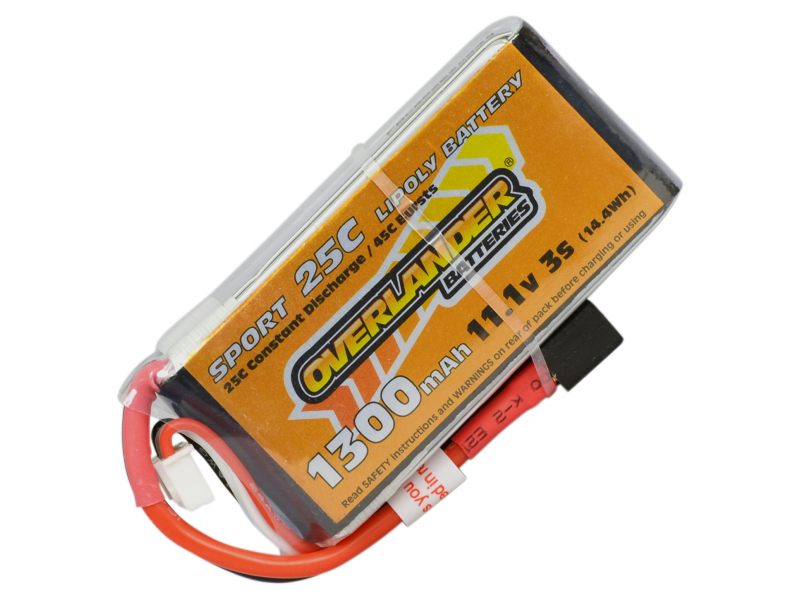1300mAh 3S 11.1v 25C Lipo Overlander Sport - Deans connector