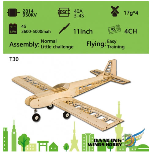 Dancing Wings Low Wing Sport Balsa Kit 1.4M (950kv Motor/ 40a ESC/ Prop)