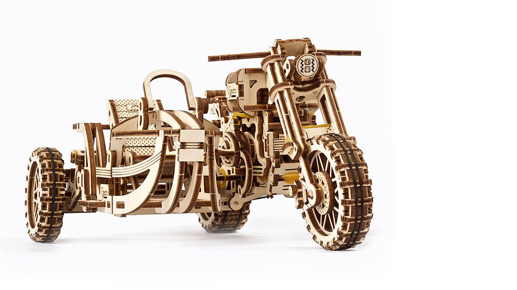 Ugears Model Scrambler UGR-10 Motor Bike with sidecar - Laser Cut 3D wood kit