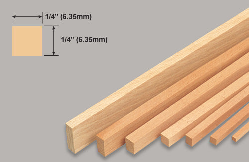 Balsa Strip 1/4x1/4x36 Inch / 6.35x6.35