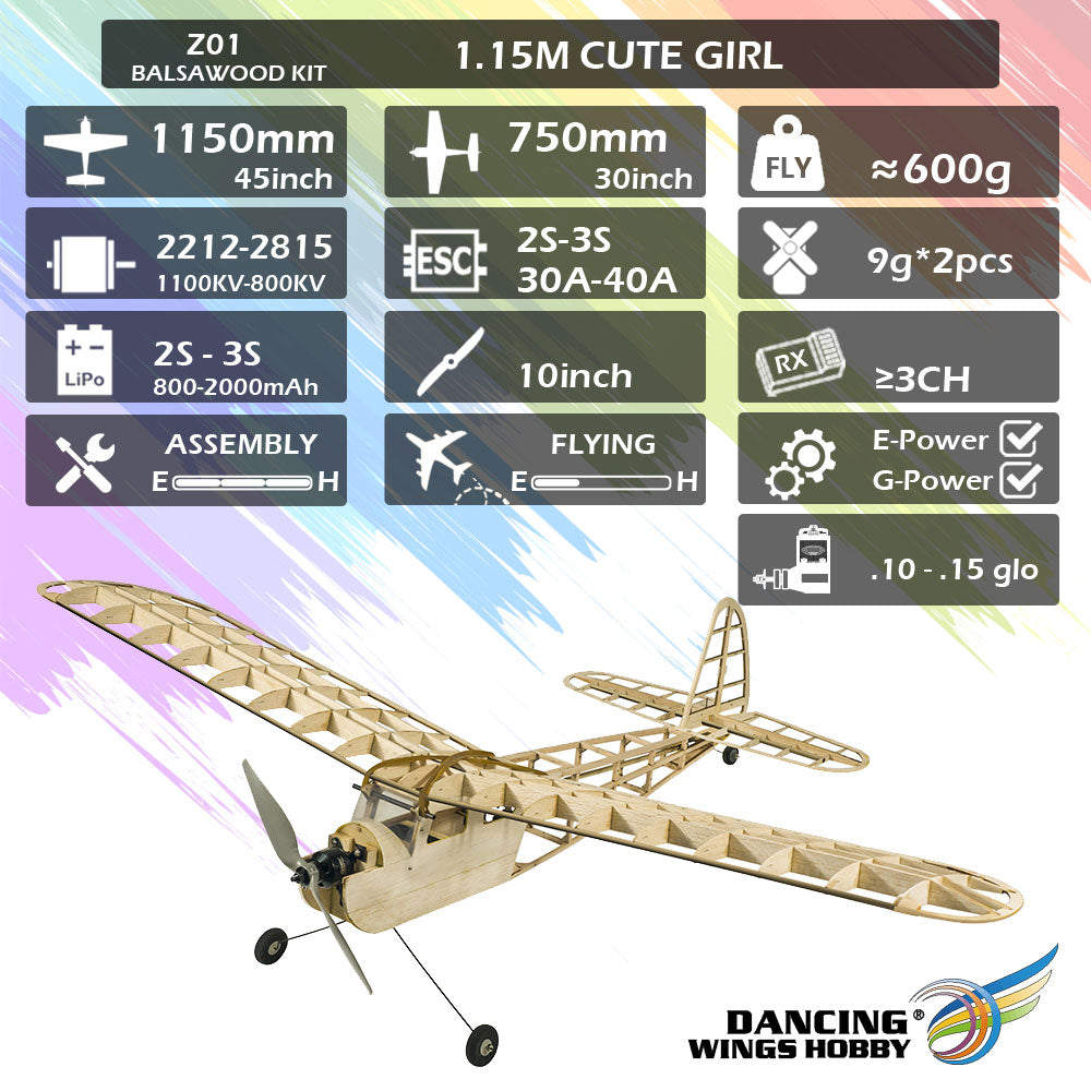 DW Cute Girl 1.15M Balsa Kit (inc Motor/ ESC/ Servos/ Prop)