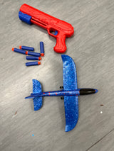 Airplane Gun Launcher Toy with Foam Blue Catapult Glider also fires foam darts included