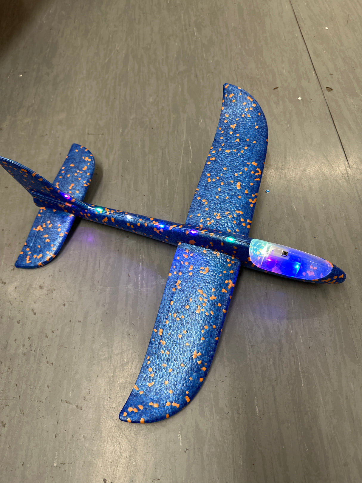 LED Hand Launch Glider in blue with orange dots