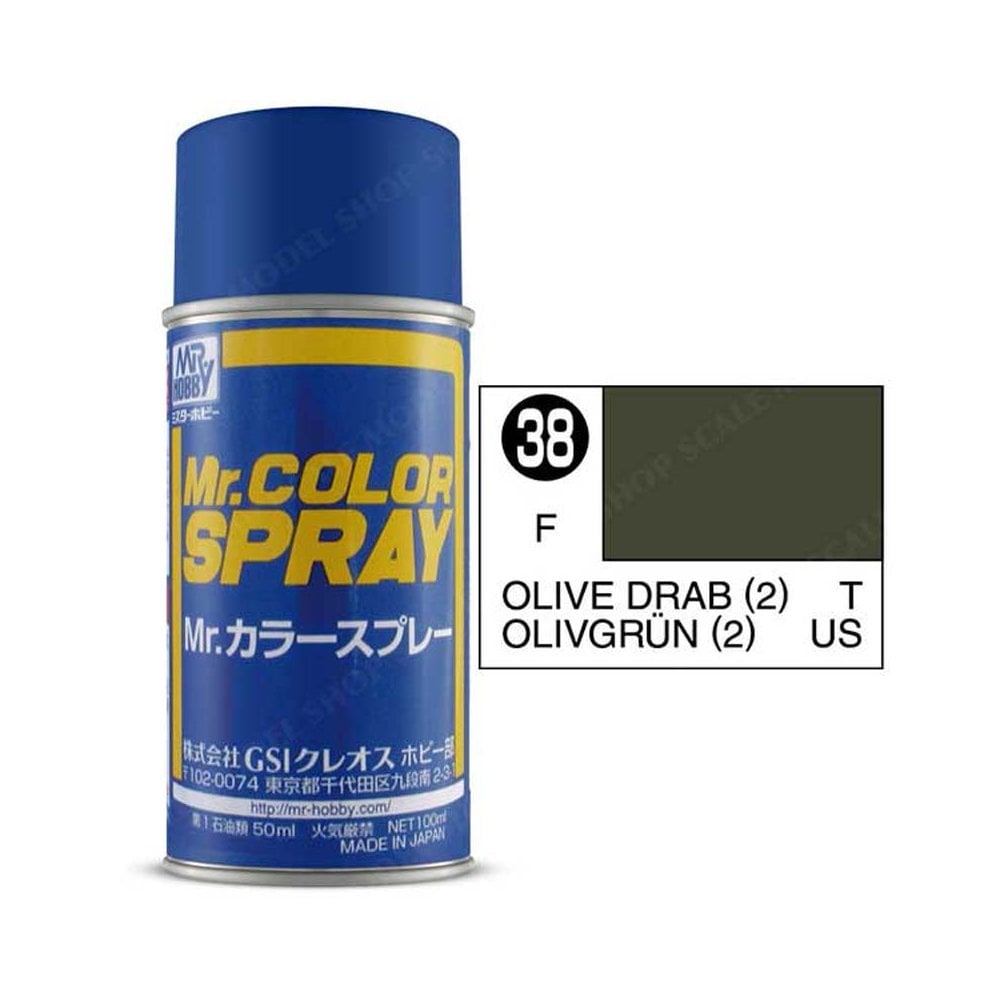 Mr Hobby Mr Colour Spray Paints Olive Drab (2) 100ml S-038