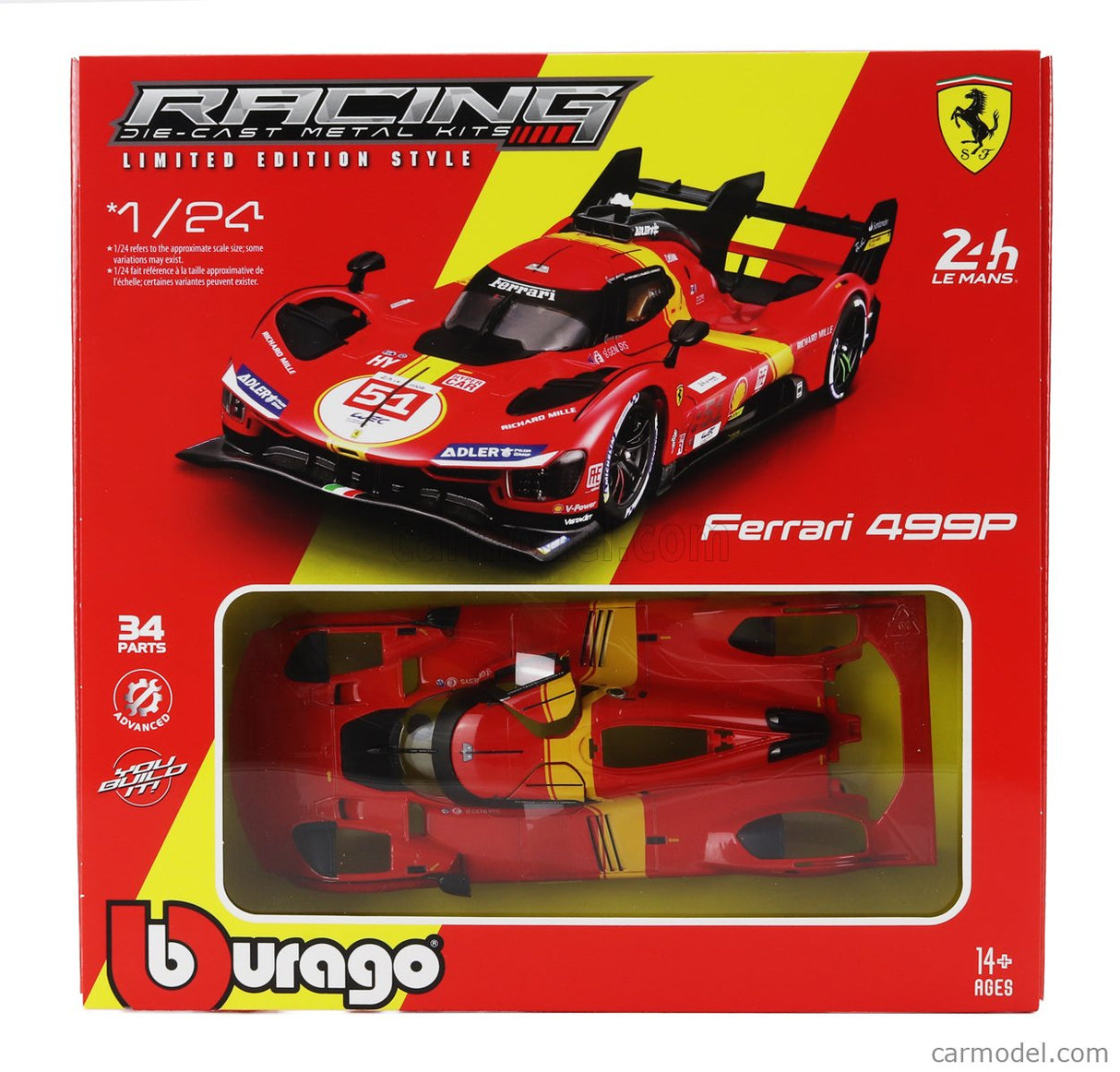 BURAGO 1:24 kit - FERRARI - 499P 3.0L TURBO V6 TEAM FERRARI AF CORSE N 51 WINNER 24h LE MANS 2023 ALESSANDRO PIER GUIDI - JAMES CALADO - ANTONIO GIOVINAZZI