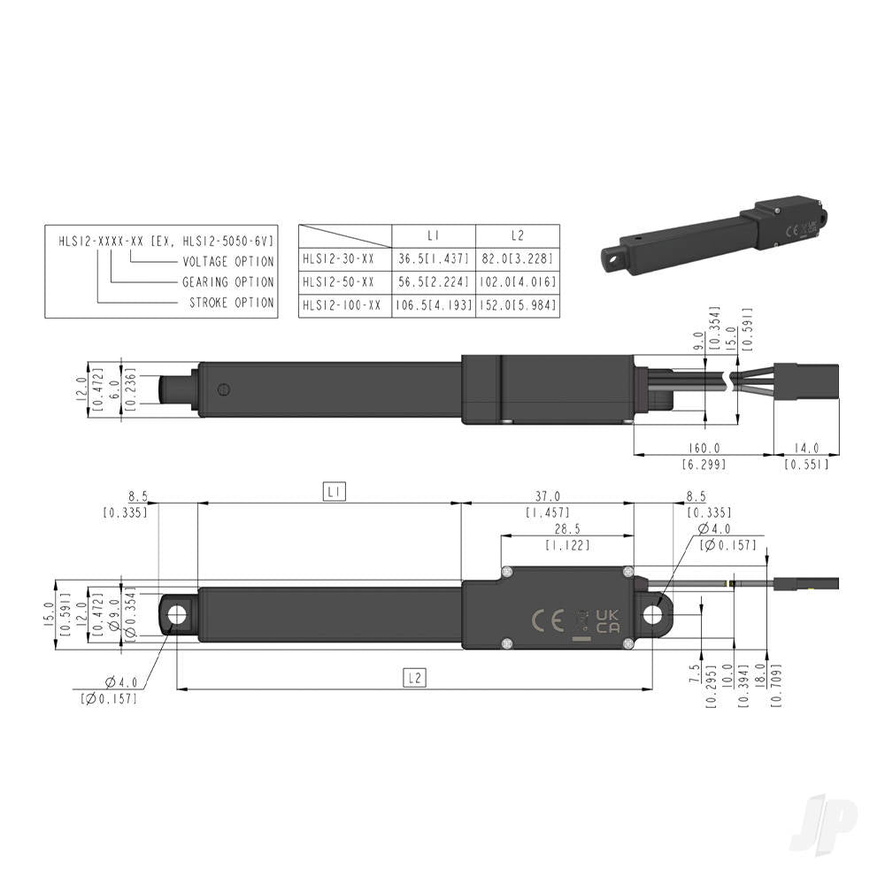 Hitec HLS12-50380-6V 50mm Stroke 380:1 Linear Servo 12kg/1.2mm/s 4.0V - 8.4V