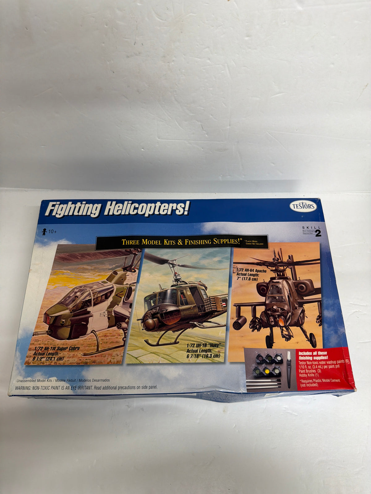 Testors Fighting Helicopters AH-1W UH-1B AH-64 Plastic Model Kit 1:72 No Glue or paint