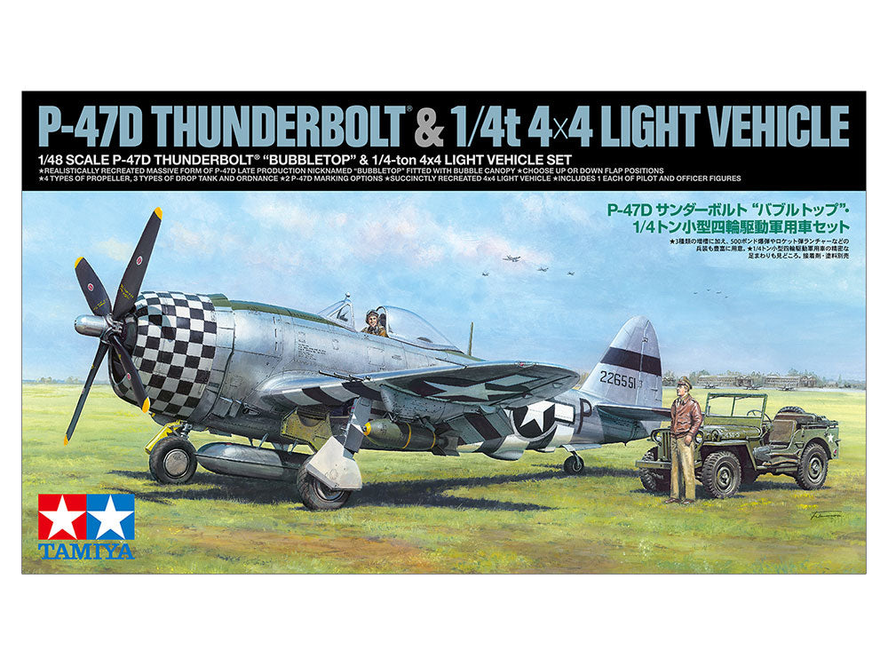 Tamiya 1/48 P-47D Thunderbolt Bubbletop W/1/4-Ton 4X4 Light Vehicle 25214