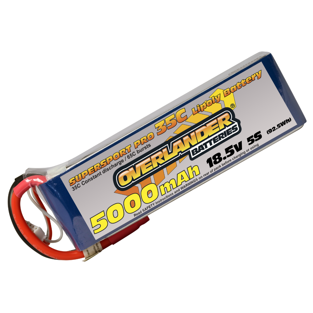 Overlander 5000mAh 18.5V 5S 35C Supersport Pro LiPo Battery - Bare Leads