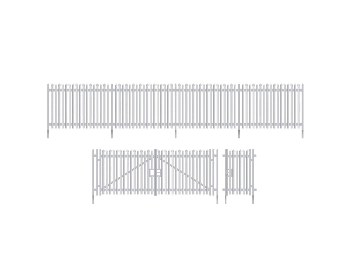 Ratio N gauge 280 Modern Palisade Fencing with Gates (672mm + gates)